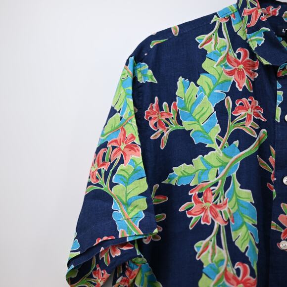 Land's End Mens Linen Hawaiian Tropical Button Up Shirt XL T - Picture 6 of 13